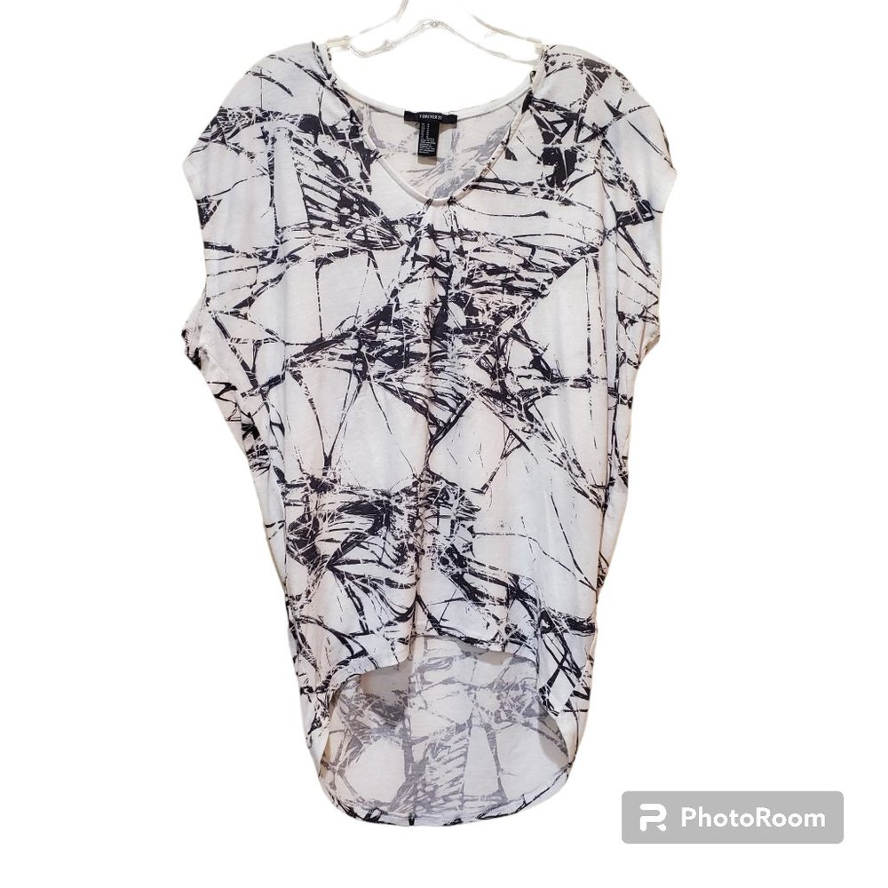 Women's Forever 21 M Marble Effect Hi Lo Short Sleeve Top